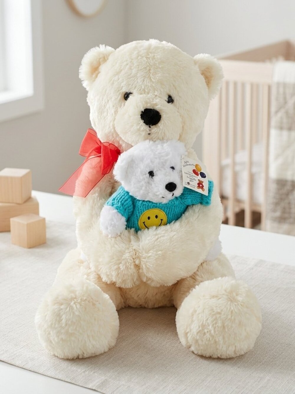 NWT Hallmark 14" Mommy-Baby Hugging Bear Plush Cream/White Balloon Weight Cuddly
